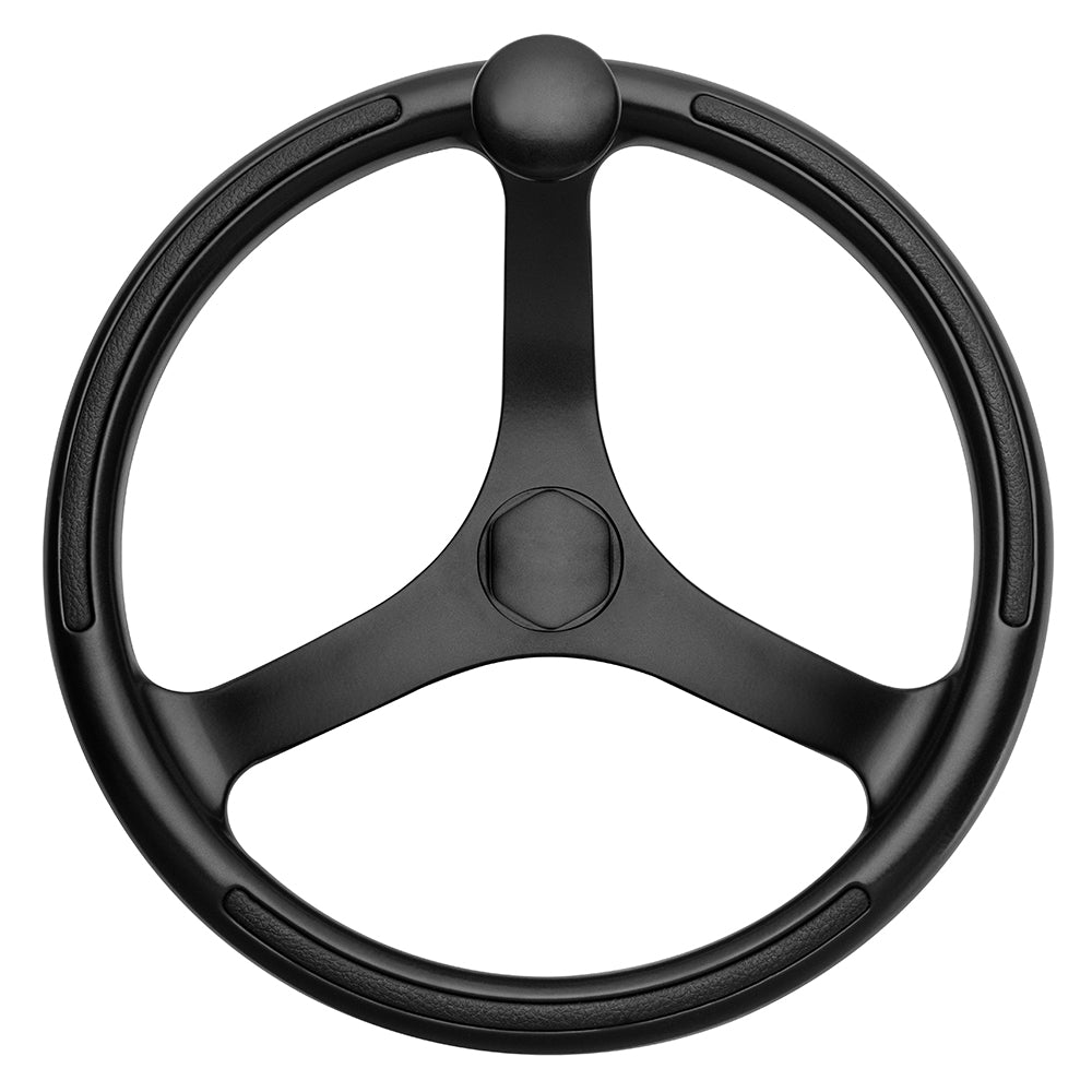 Schmitt Marine Primus Wheel 13.5" Black 3/4" Tapered Shaft w/Knob Finger Grips - Black Powder Coat